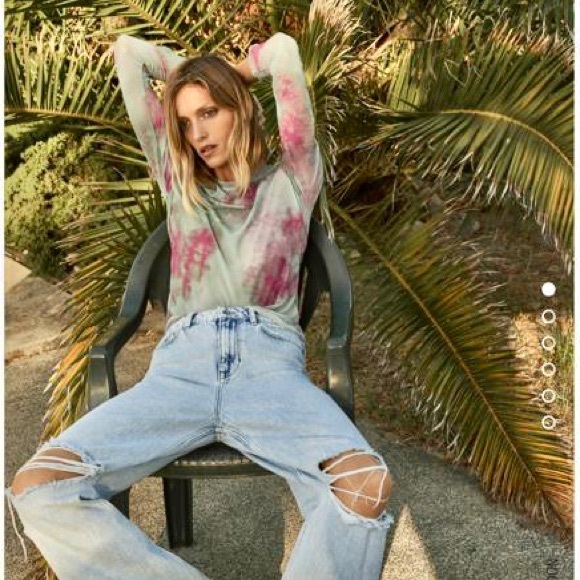 NWT ZARA Green Pink Tie Dye Mesh Long Sleeve Top M - Picture 3 of 14